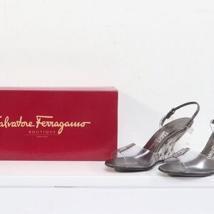 SALVATORE FERRAGAMO Clear Pvc & Shell F-Wedge Size 5